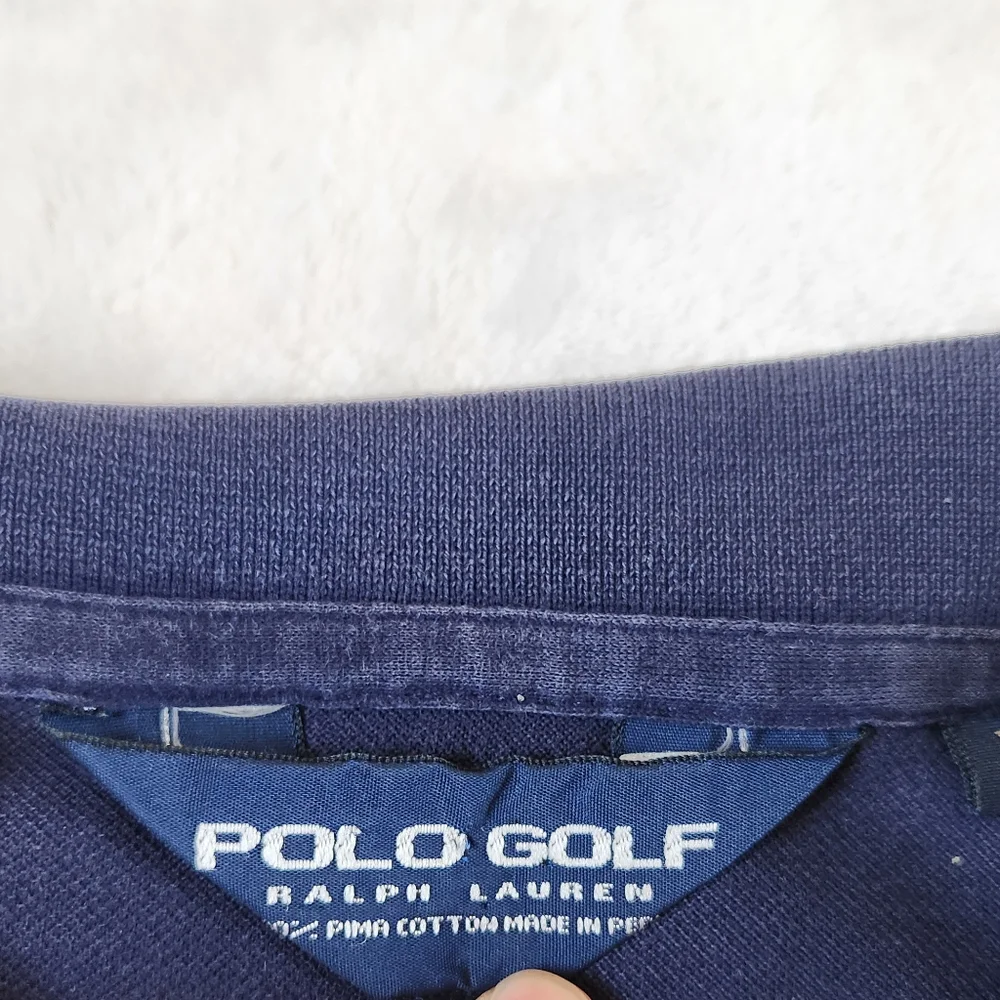 Vtg Polo Golf Ralph Lauren Mens XL Striped Navy Yellow‎ White Pima Cotton